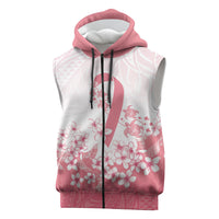 Breast Cancer Awareness Polynesian Sleeveless Zip Hoodie Floral Pink Ribbon
