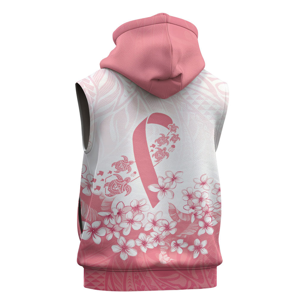 Breast Cancer Awareness Polynesian Sleeveless Zip Hoodie Floral Pink Ribbon