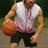 Breast Cancer Awareness Polynesian Sleeveless Zip Hoodie Floral Pink Ribbon