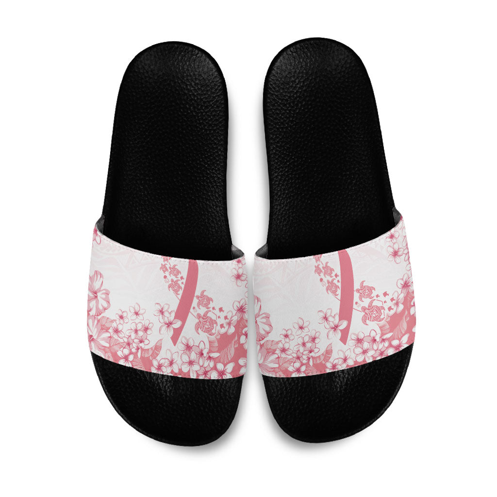 Breast Cancer Awareness Polynesian Slide Sandals Floral Pink Ribbon