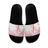 Breast Cancer Awareness Polynesian Slide Sandals Floral Pink Ribbon