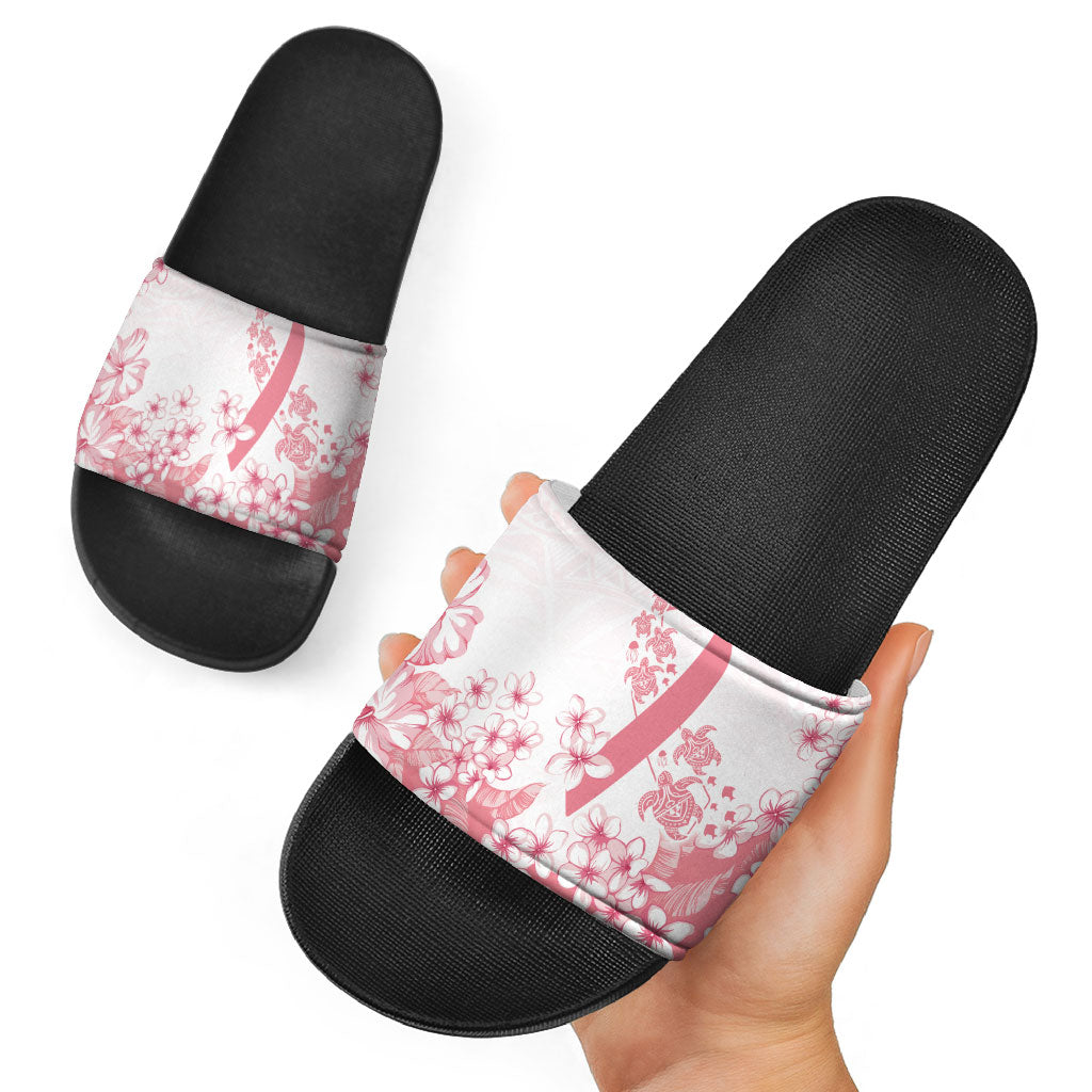 Breast Cancer Awareness Polynesian Slide Sandals Floral Pink Ribbon