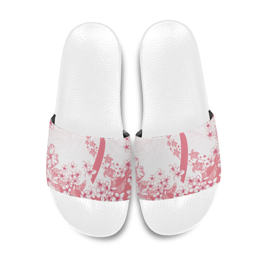 Breast Cancer Awareness Polynesian Slide Sandals Floral Pink Ribbon