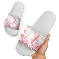 Breast Cancer Awareness Polynesian Slide Sandals Floral Pink Ribbon