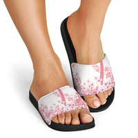 Breast Cancer Awareness Polynesian Slide Sandals Floral Pink Ribbon