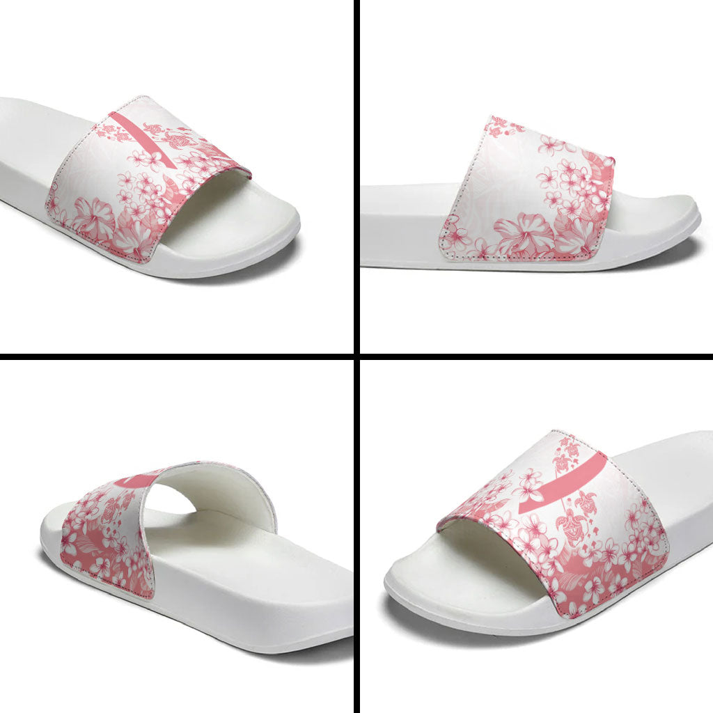 Breast Cancer Awareness Polynesian Slide Sandals Floral Pink Ribbon