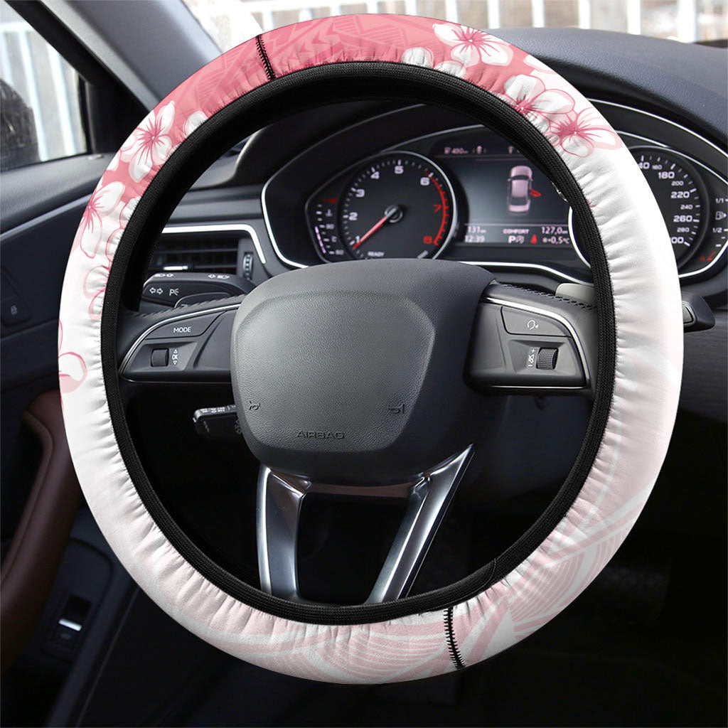 Breast Cancer Awareness Polynesian Steering Wheel Cover Floral Pink Ribbon
