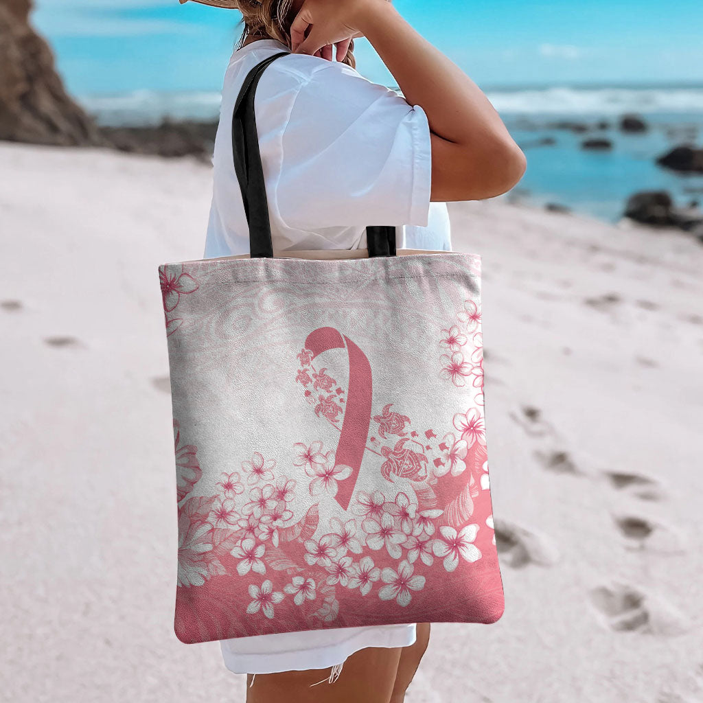 Breast Cancer Awareness Polynesian Tote Bag Floral Pink Ribbon