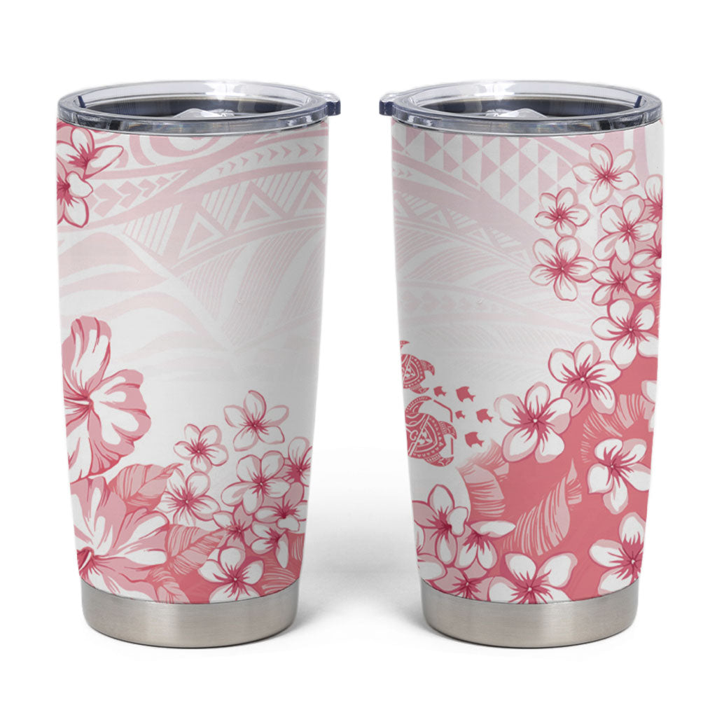 Breast Cancer Awareness Polynesian Tumbler Cup Floral Pink Ribbon