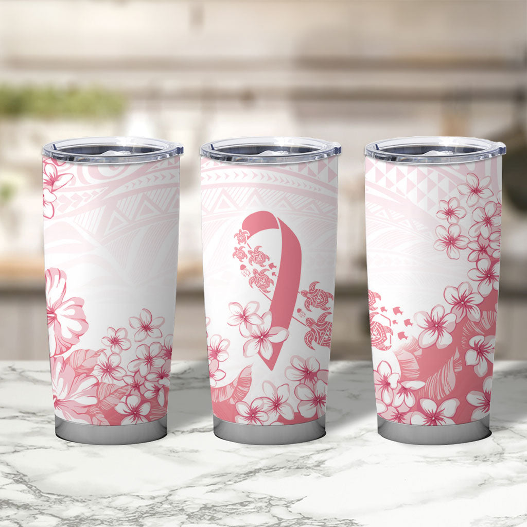 Breast Cancer Awareness Polynesian Tumbler Cup Floral Pink Ribbon