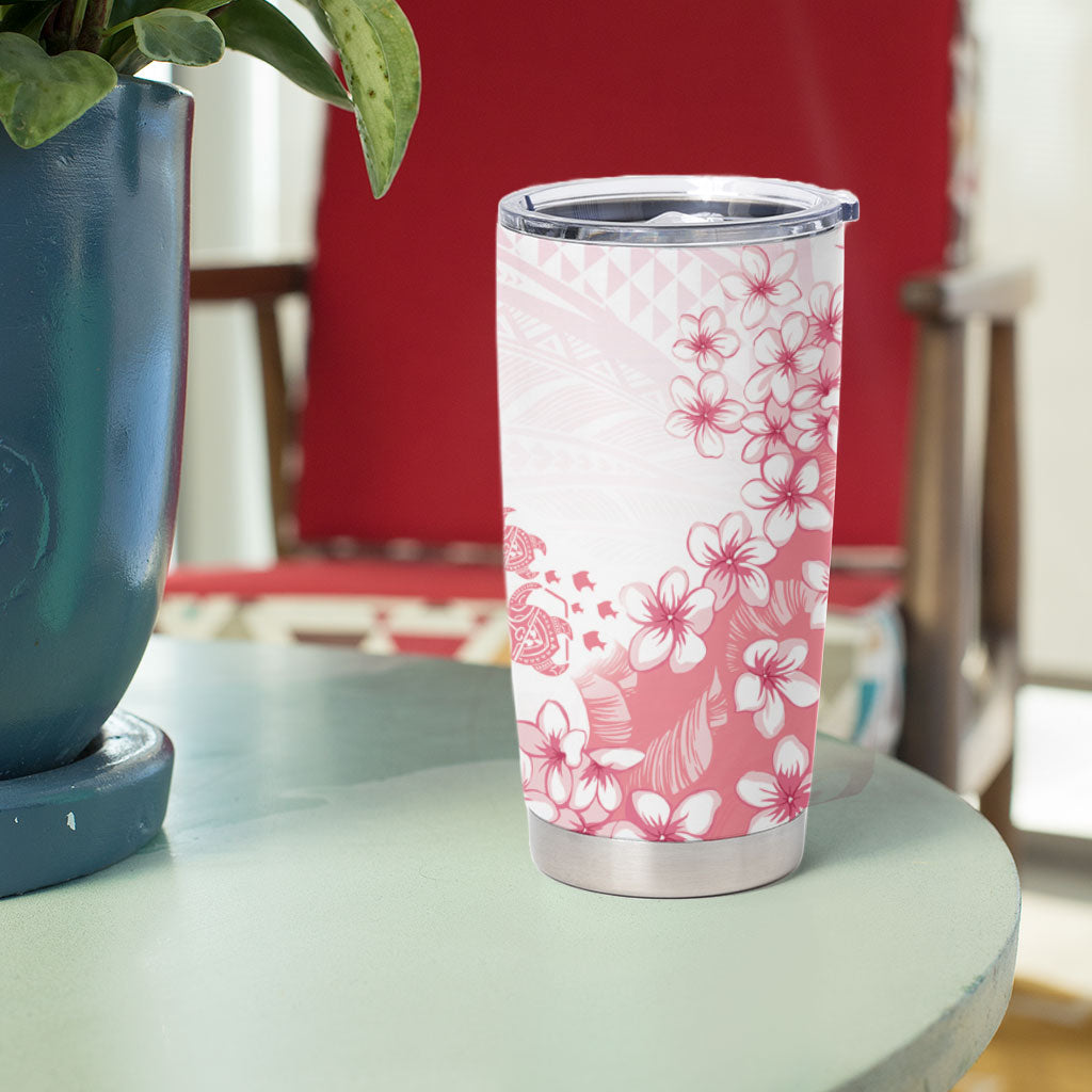 Breast Cancer Awareness Polynesian Tumbler Cup Floral Pink Ribbon