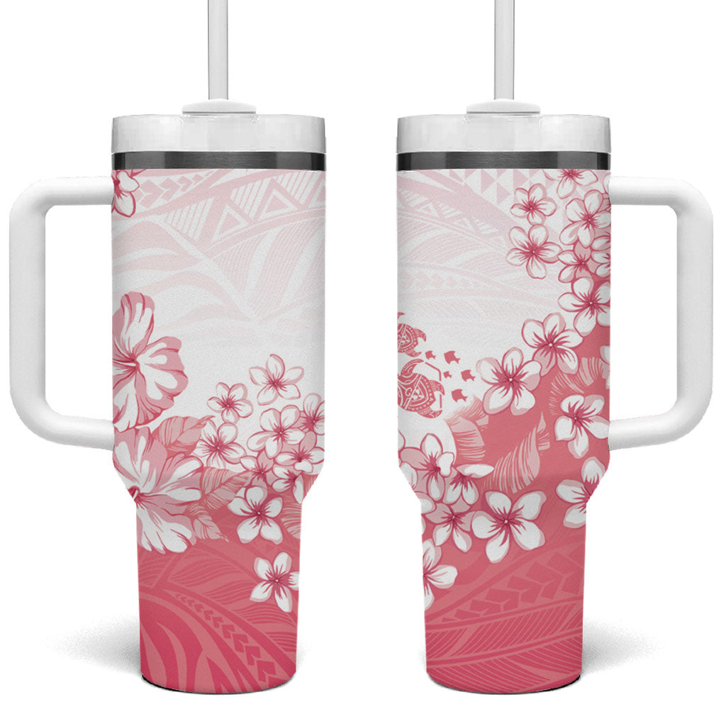 Breast Cancer Awareness Polynesian Tumbler With Handle Floral Pink Ribbon