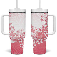 Breast Cancer Awareness Polynesian Tumbler With Handle Floral Pink Ribbon