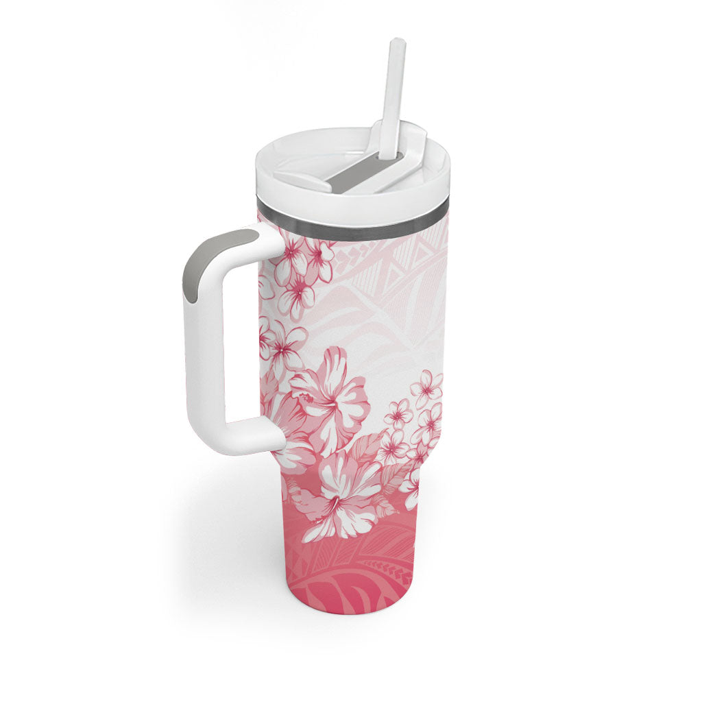 Breast Cancer Awareness Polynesian Tumbler With Handle Floral Pink Ribbon