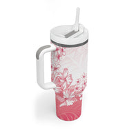 Breast Cancer Awareness Polynesian Tumbler With Handle Floral Pink Ribbon