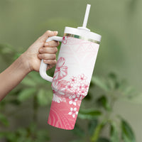 Breast Cancer Awareness Polynesian Tumbler With Handle Floral Pink Ribbon