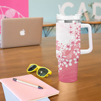 Breast Cancer Awareness Polynesian Tumbler With Handle Floral Pink Ribbon