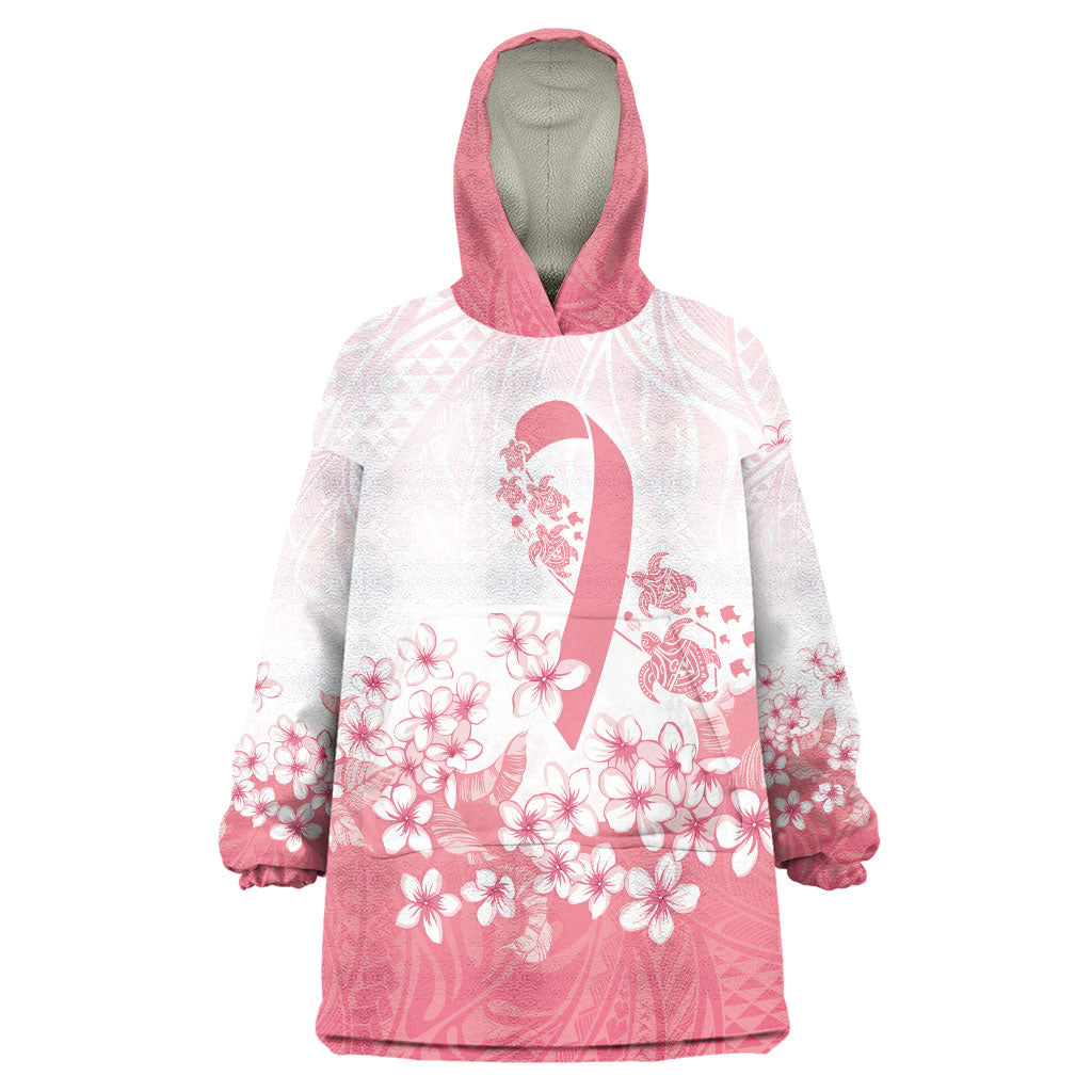 Breast Cancer Awareness Polynesian Wearable Blanket Hoodie Floral Pink Ribbon