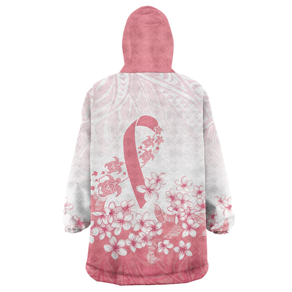 Breast Cancer Awareness Polynesian Wearable Blanket Hoodie Floral Pink Ribbon