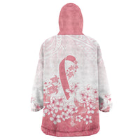 Breast Cancer Awareness Polynesian Wearable Blanket Hoodie Floral Pink Ribbon
