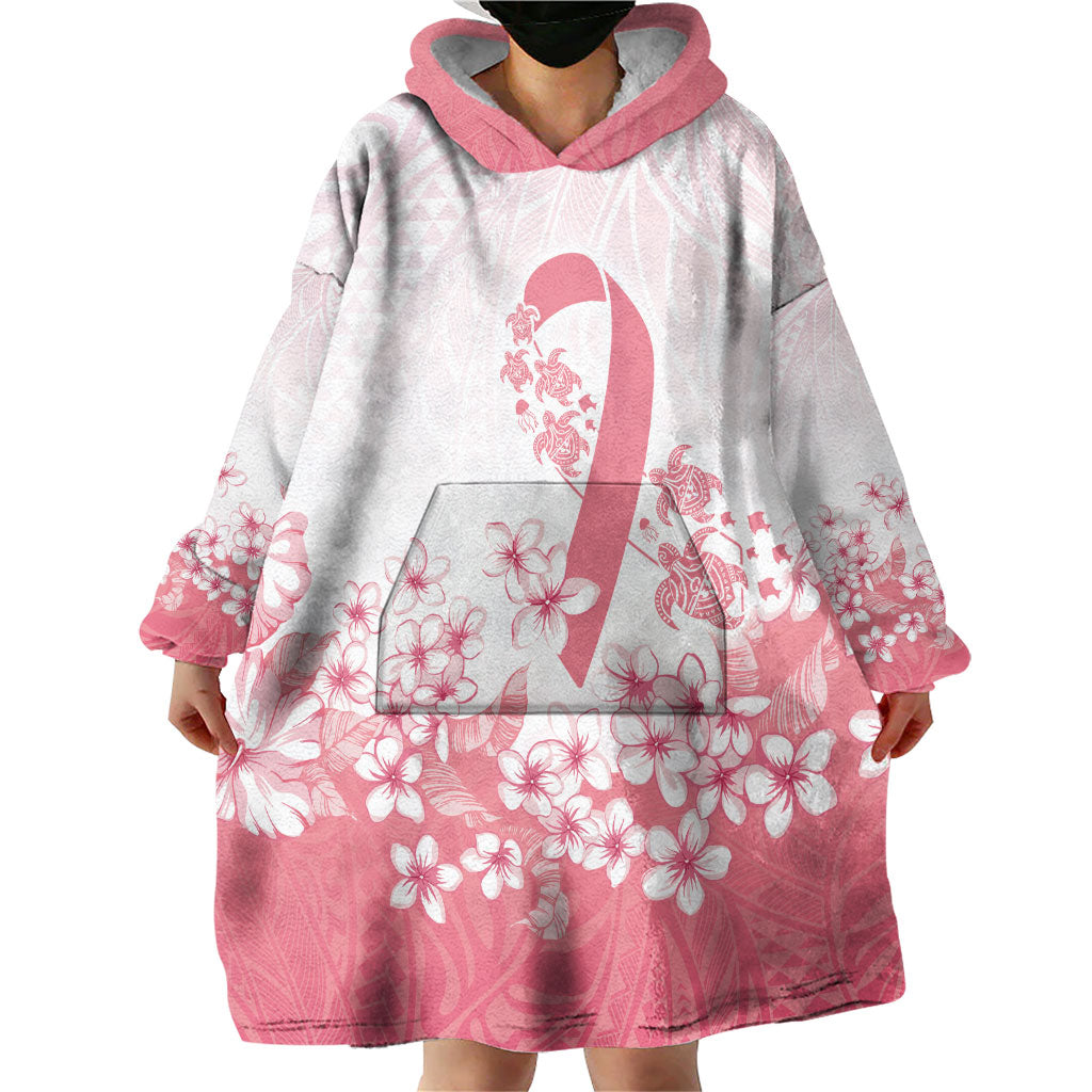 Breast Cancer Awareness Polynesian Wearable Blanket Hoodie Floral Pink Ribbon