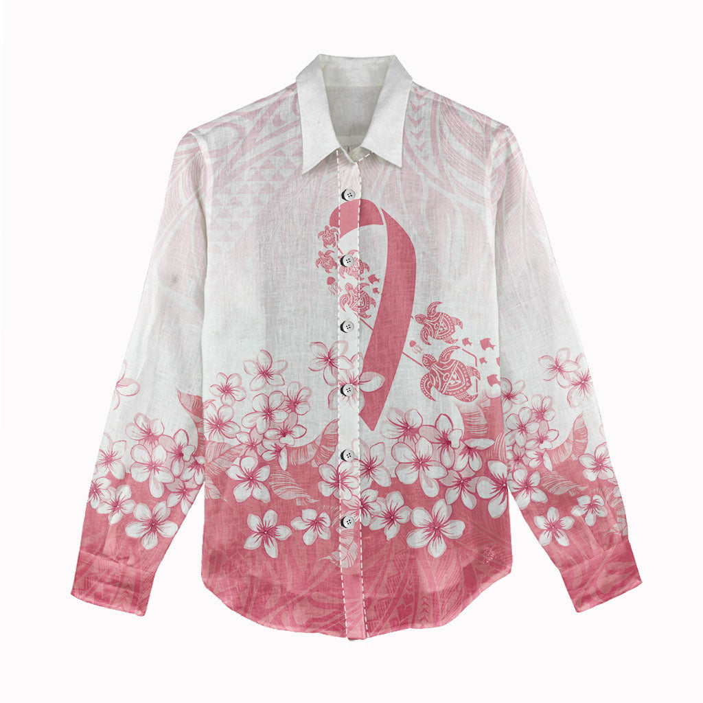 Breast Cancer Awareness Polynesian Women Casual Shirt Floral Pink Ribbon