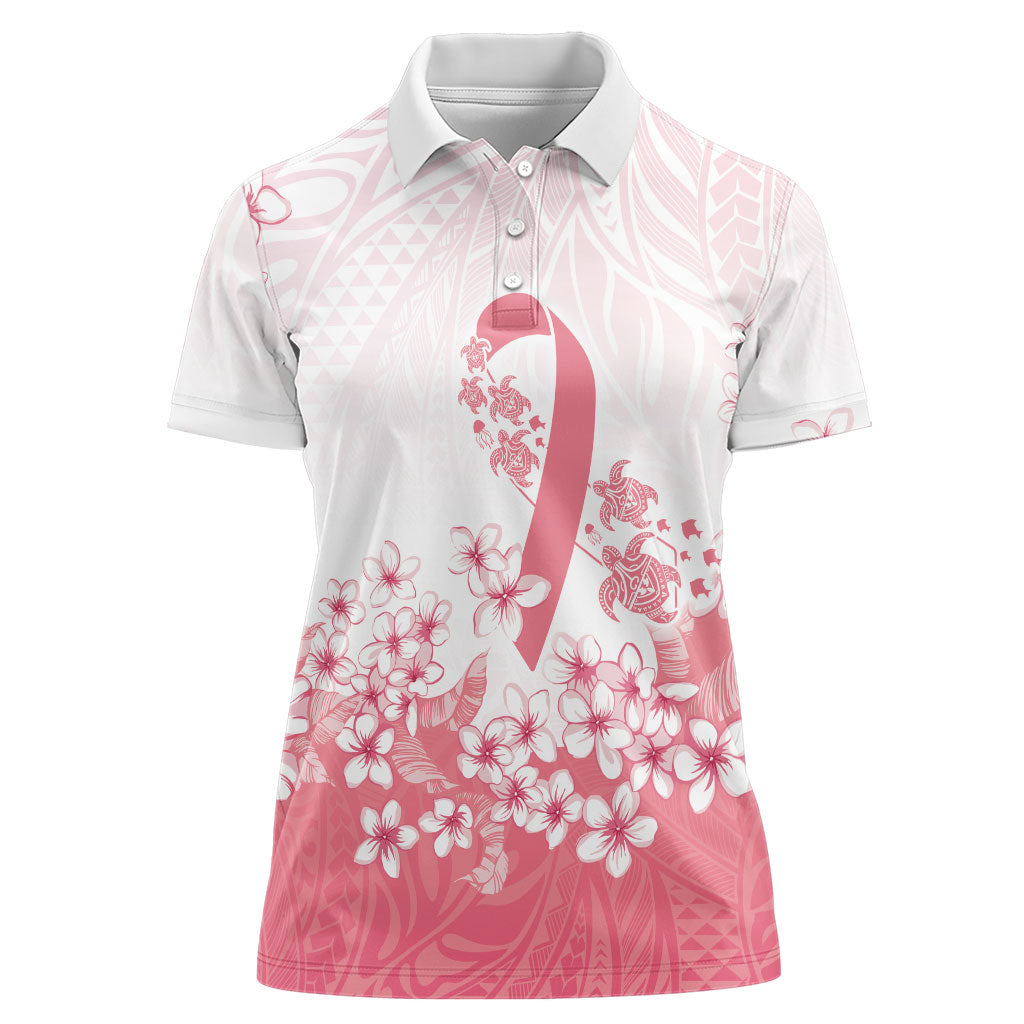 Breast Cancer Awareness Polynesian Women Polo Shirt Floral Pink Ribbon