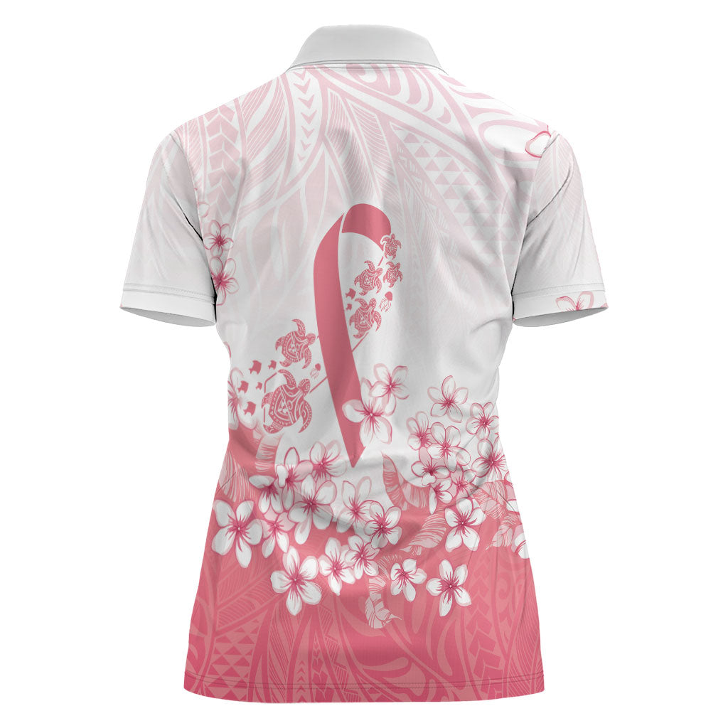 Breast Cancer Awareness Polynesian Women Polo Shirt Floral Pink Ribbon