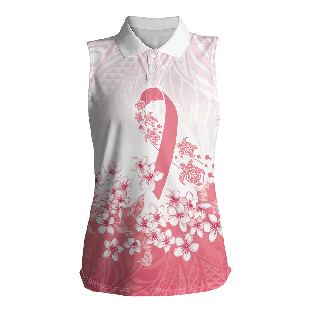 Breast Cancer Awareness Polynesian Women Sleeveless Polo Shirt Floral Pink Ribbon