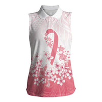 Breast Cancer Awareness Polynesian Women Sleeveless Polo Shirt Floral Pink Ribbon