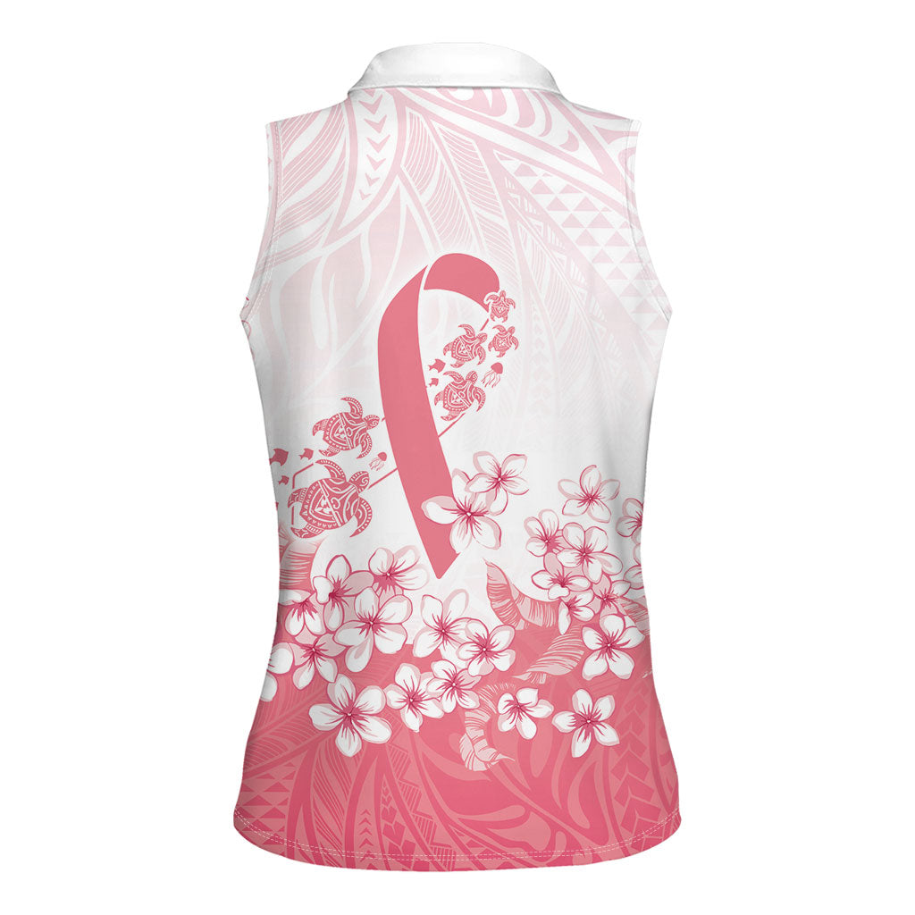 Breast Cancer Awareness Polynesian Women Sleeveless Polo Shirt Floral Pink Ribbon