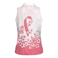 Breast Cancer Awareness Polynesian Women Sleeveless Polo Shirt Floral Pink Ribbon
