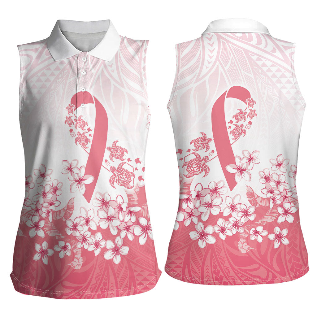 Breast Cancer Awareness Polynesian Women Sleeveless Polo Shirt Floral Pink Ribbon