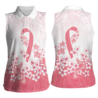 Breast Cancer Awareness Polynesian Women Sleeveless Polo Shirt Floral Pink Ribbon