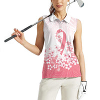 Breast Cancer Awareness Polynesian Women Sleeveless Polo Shirt Floral Pink Ribbon