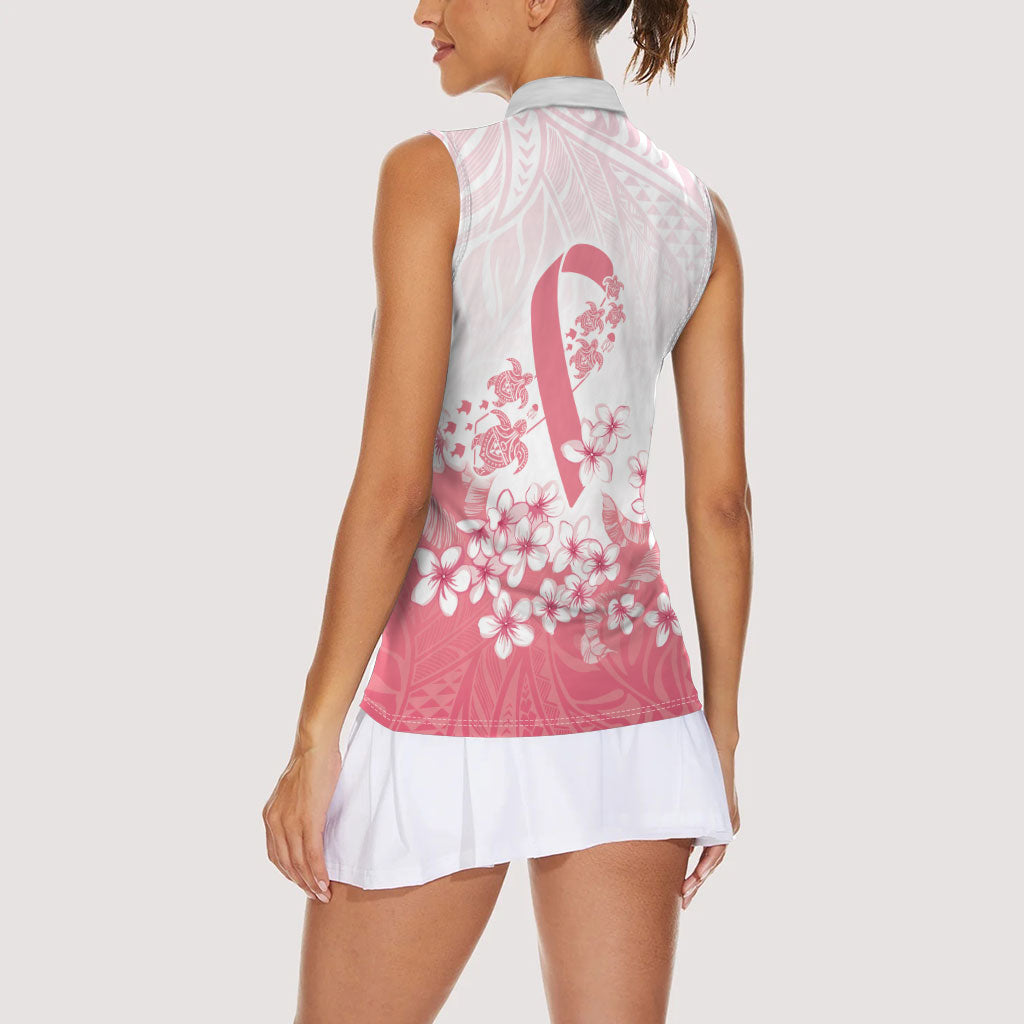 Breast Cancer Awareness Polynesian Women Sleeveless Polo Shirt Floral Pink Ribbon