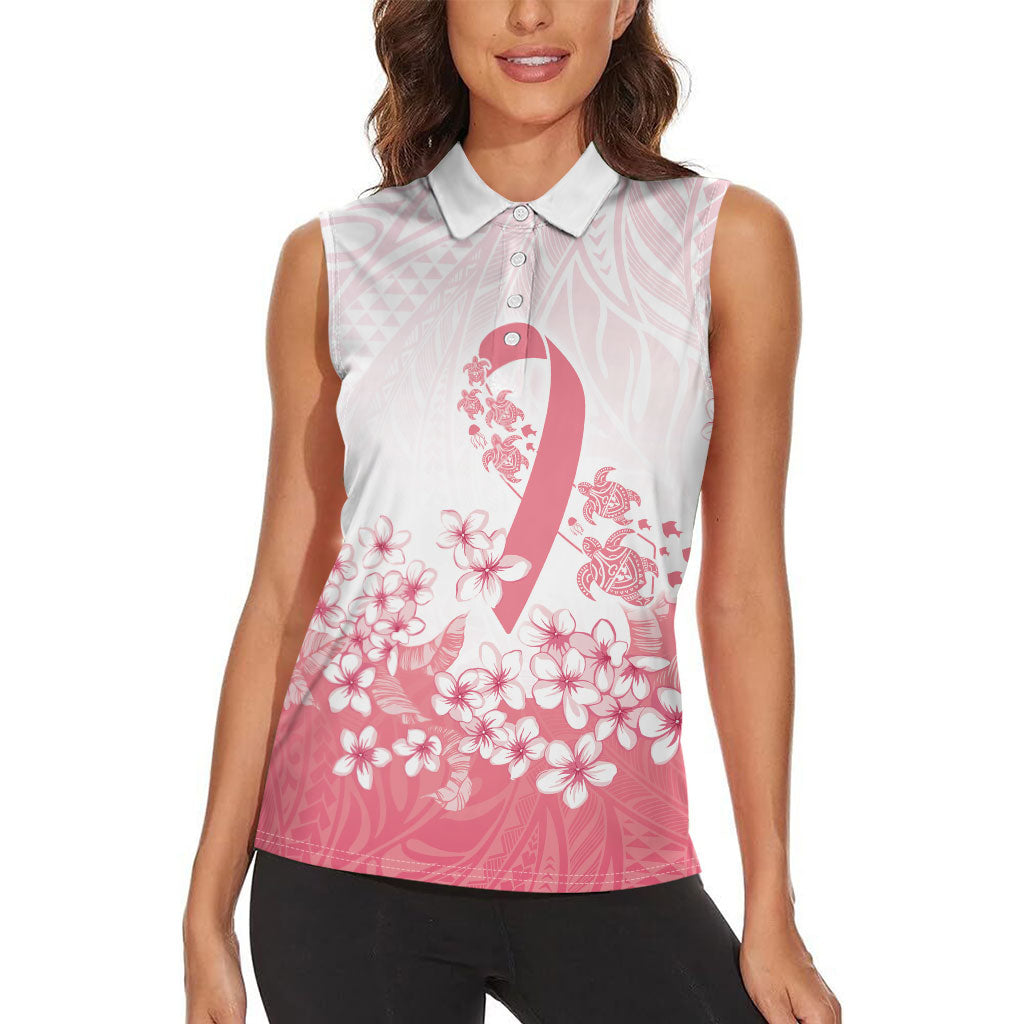 Breast Cancer Awareness Polynesian Women Sleeveless Polo Shirt Floral Pink Ribbon