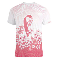 Breast Cancer Awareness Polynesian Women V-Neck T-Shirt Floral Pink Ribbon