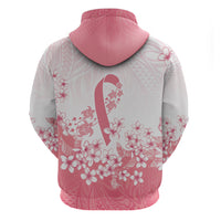 Breast Cancer Awareness Polynesian Zip Hoodie Floral Pink Ribbon