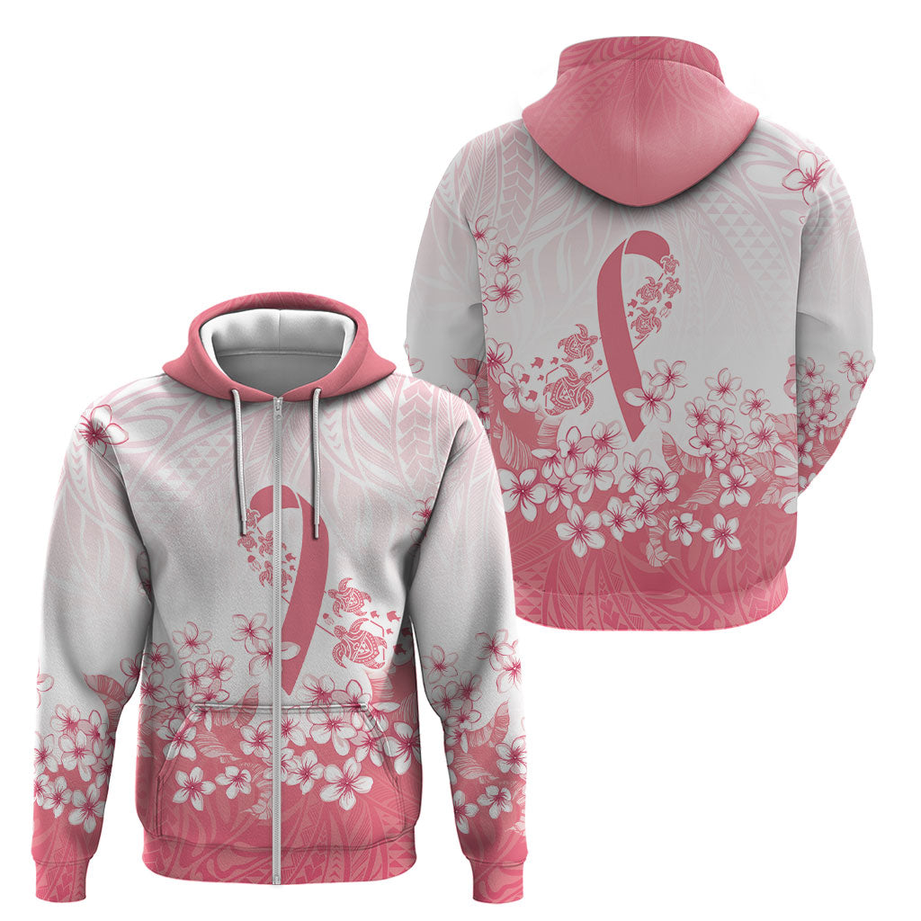 Breast Cancer Awareness Polynesian Zip Hoodie Floral Pink Ribbon