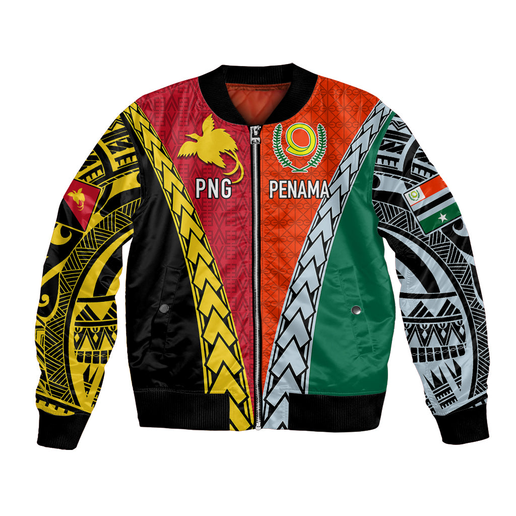 Personalised Papua New Guinea Mix Penama Bomber Jacket Tribal Patterns Half-Half Style LT7 Unisex Colorful - Polynesian Pride