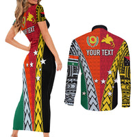 Personalised Papua New Guinea Mix Penama Couples Matching Short Sleeve Bodycon Dress and Long Sleeve Button Shirts Tribal Patterns Half-Half Style LT7 - Polynesian Pride
