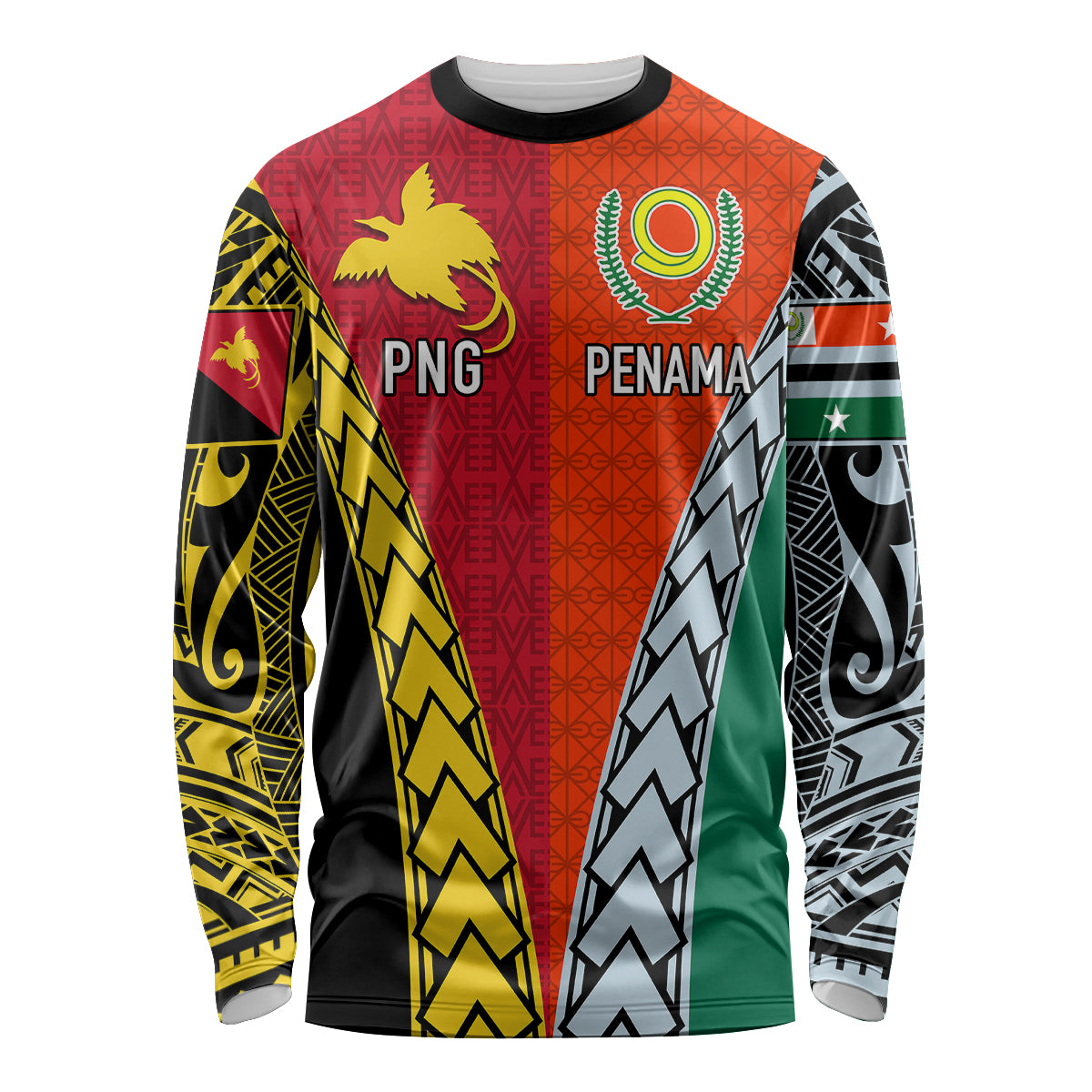 Personalised Papua New Guinea Mix Penama Long Sleeve Shirt Tribal Patterns Half-Half Style LT7 Unisex Colorful - Polynesian Pride