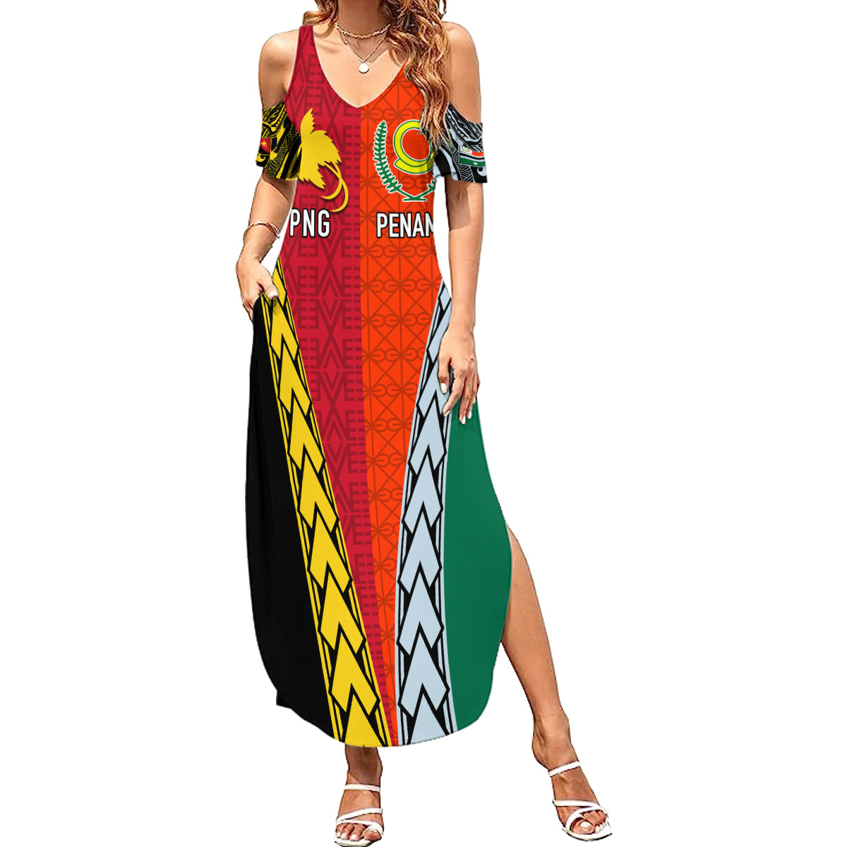 Personalised Papua New Guinea Mix Penama Summer Maxi Dress Tribal Patterns Half-Half Style LT7 Women Colorful - Polynesian Pride