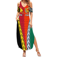Personalised Papua New Guinea Mix Penama Summer Maxi Dress Tribal Patterns Half-Half Style LT7 Women Colorful - Polynesian Pride