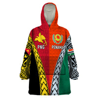 Personalised Papua New Guinea Mix Penama Wearable Blanket Hoodie Tribal Patterns Half-Half Style LT7 One Size Colorful - Polynesian Pride
