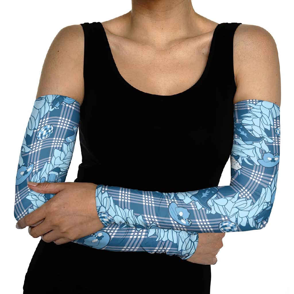 Blue Palaka Hawaii Cowboy Christmas Arm Sleeves Paniolo Mix Maile Lei - Polynesian Pride