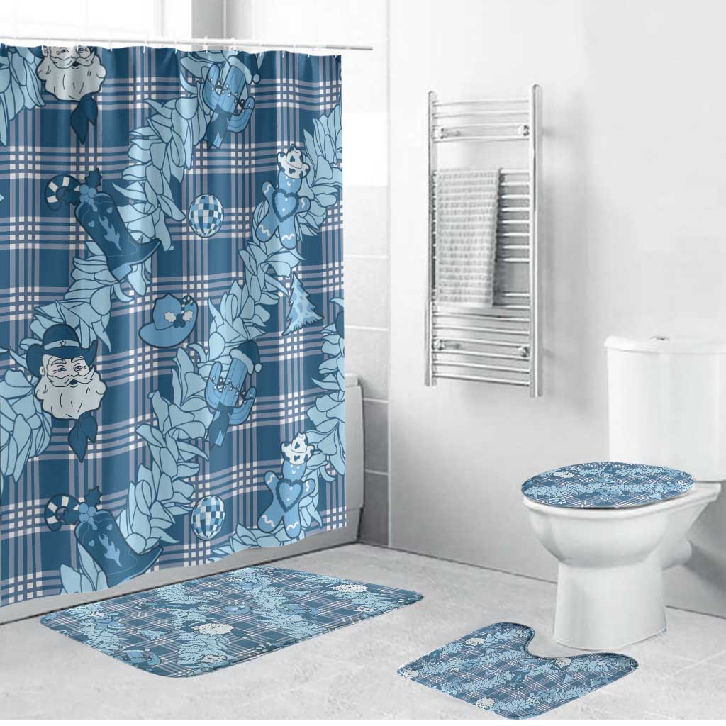 Blue Palaka Hawaii Cowboy Christmas Bathroom Set Paniolo Mix Maile Lei - Polynesian Pride