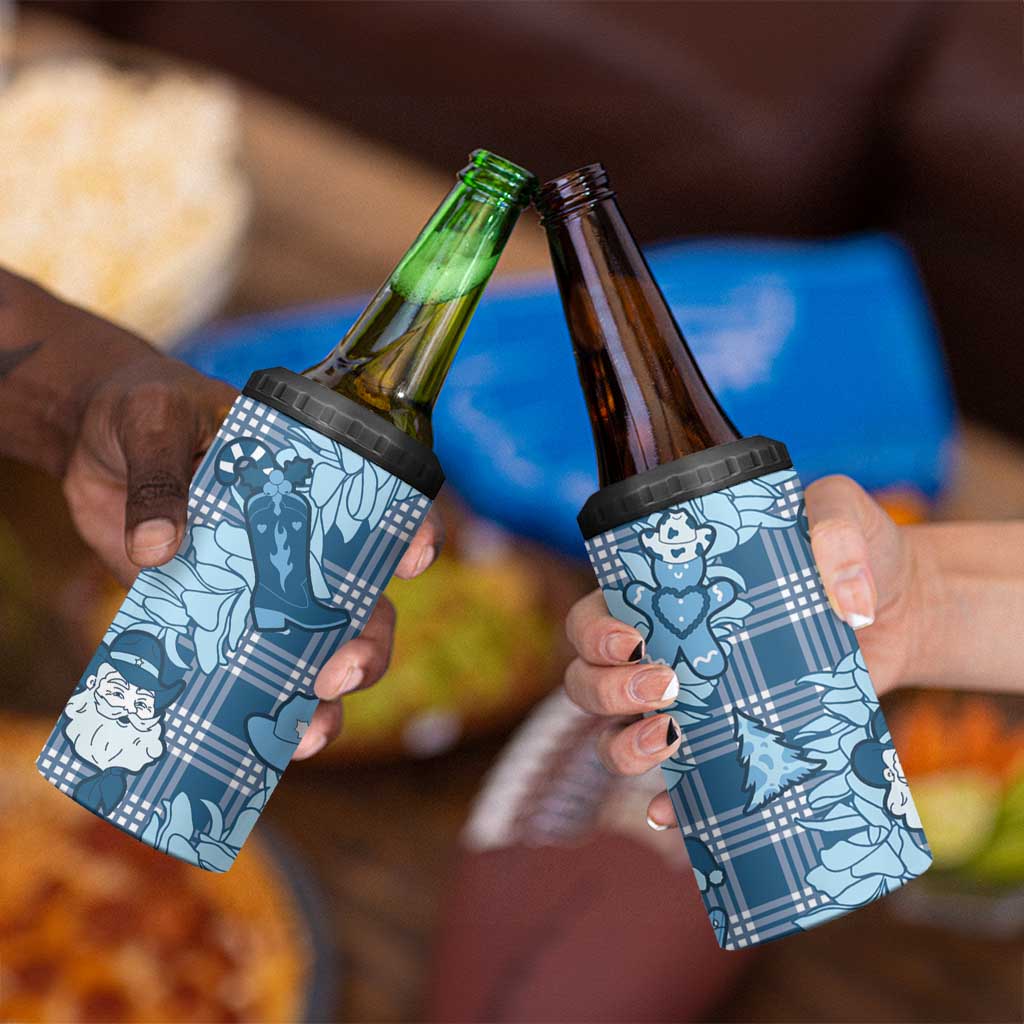 Blue Palaka Hawaii Cowboy Christmas 4 in 1 Can Cooler Tumbler Paniolo Mix Maile Lei - Polynesian Pride