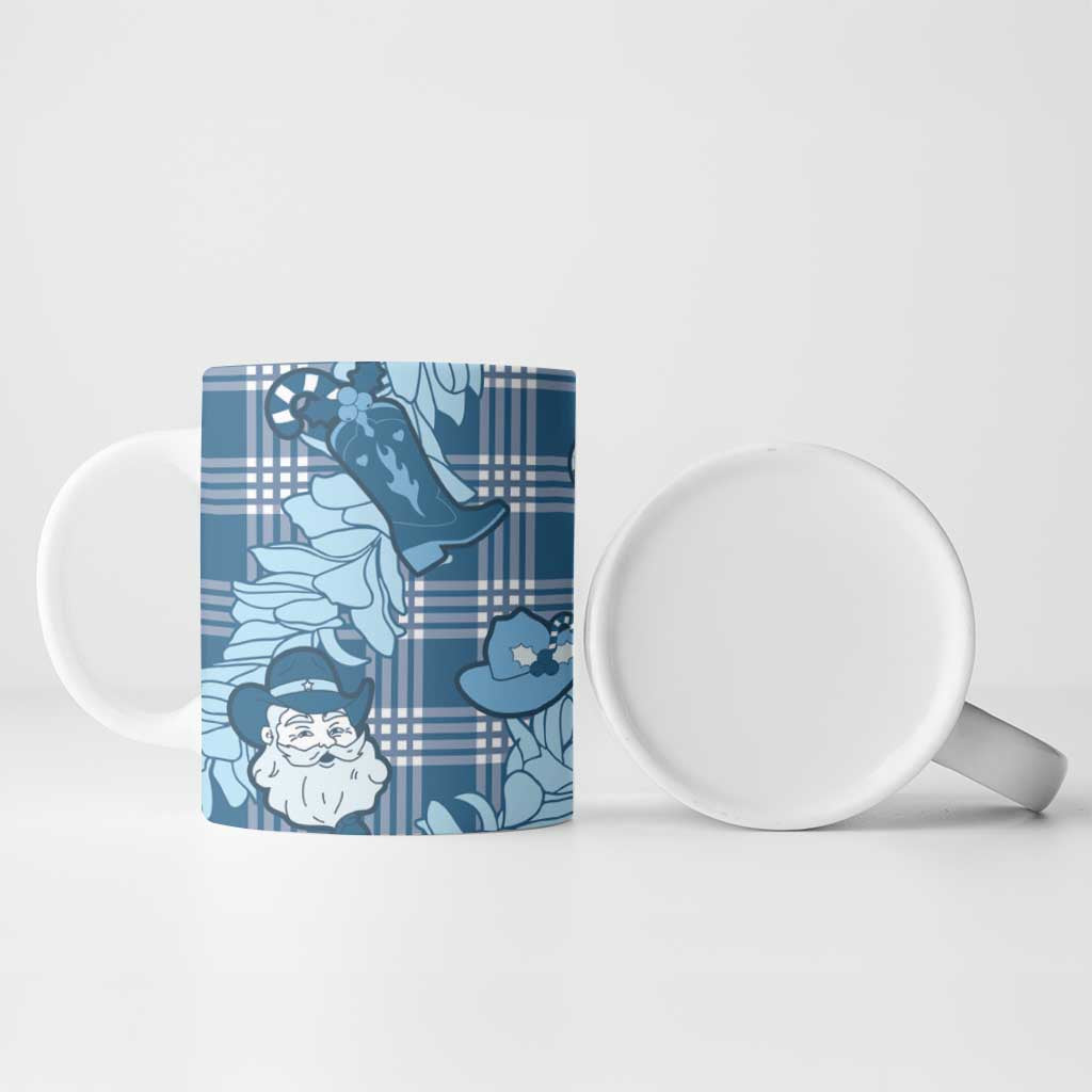 Blue Palaka Hawaii Cowboy Christmas Ceramic Mug Paniolo Mix Maile Lei - Polynesian Pride